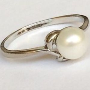 Silver Freshwater White  Pearl Ring Dainty Solitaire Size 5 6 7 8